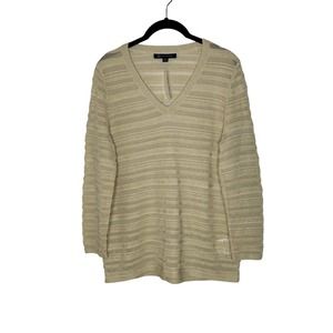 NWT Brooks Brothers Womens V Neck Metallic Sweater Medium Lightweight Semi Sheer